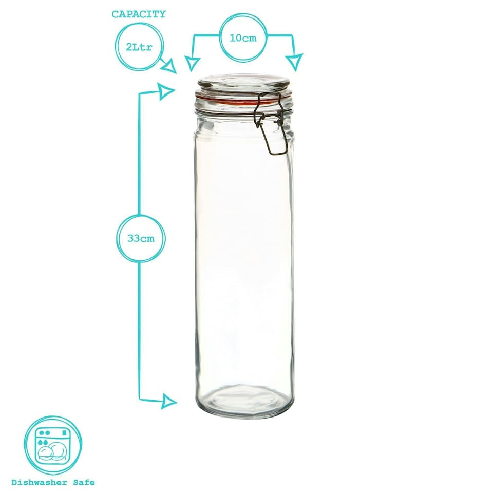 image 1 of Argon Tableware Glass Spaghetti Jars with Heart Labels - 2L - Clear - Pack of 6