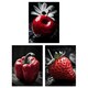 image 1 of Set of 3 Red Apple Pepper Strawberry Black White Photograph Kitchen Wall Art Prints 12x16 Inch