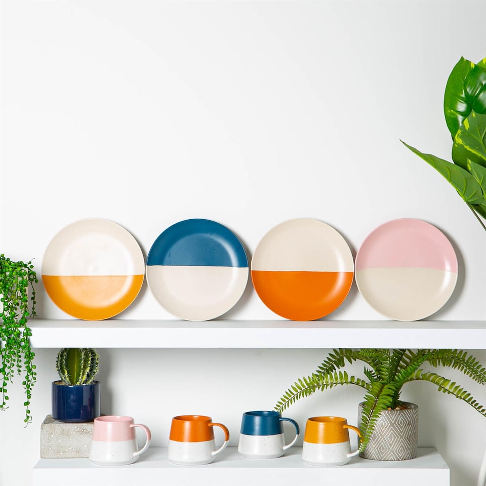 image 1 of Nicola Spring 8 Piece Ceramic Dipped Flecked Plates & Coffee Mugs Set - Burnt Orange