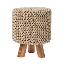 Homescapes Linen Tall Cotton Knitted Footstool on Legs