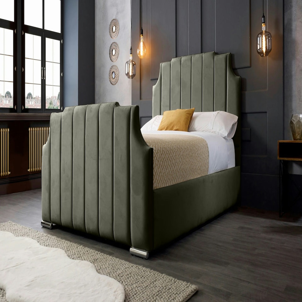 image 1 of Nelson Plush Grey Double Bed Frame - Grey