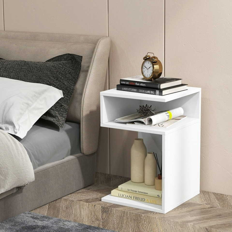 image 1 of COSTWAY S-shaped Side Table Sofa End Table | White