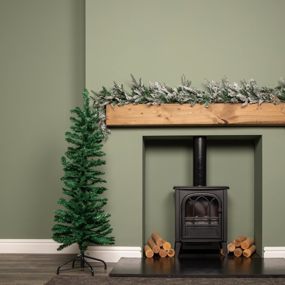 image 1 of 4ft (1.2m) Green Artificial Pencil Christmas Tree With Green Metal Stand and 168 Tips