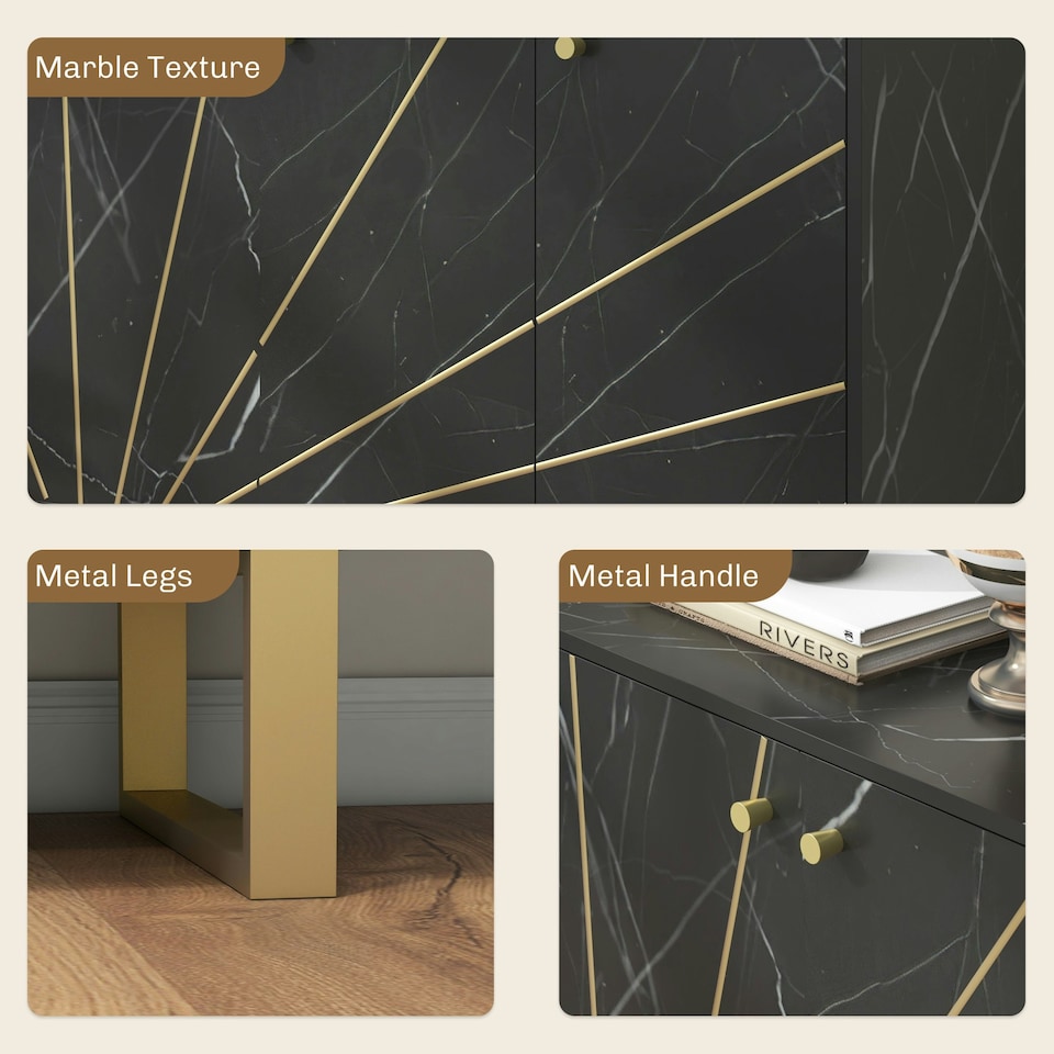 image 1 of HOMCOM Sideboard Storage Cupboard with Metal Legs for Living Room, Black Black | Gold