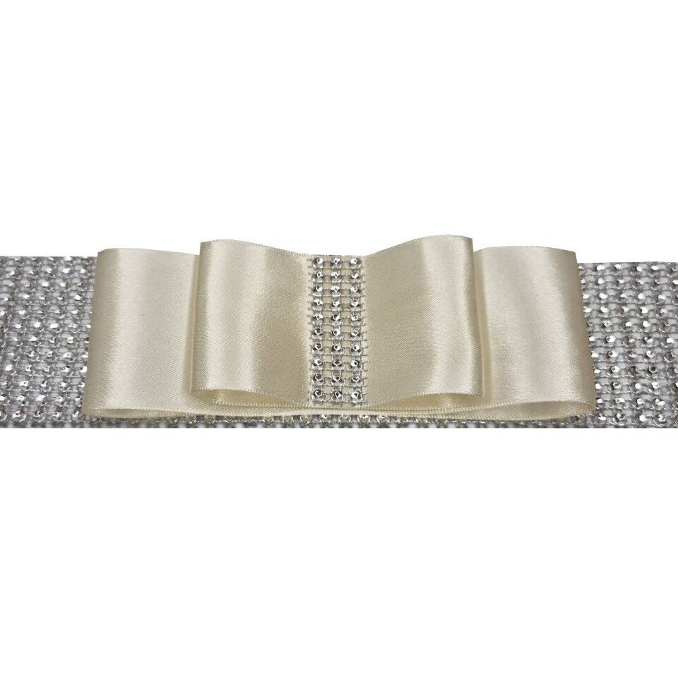 image 1 of FURNISHED Blackout Roller Blinds with Diamante Trim and Bow Cut to Size | Cream | Cream | (W) 90cm x (L) 165cm