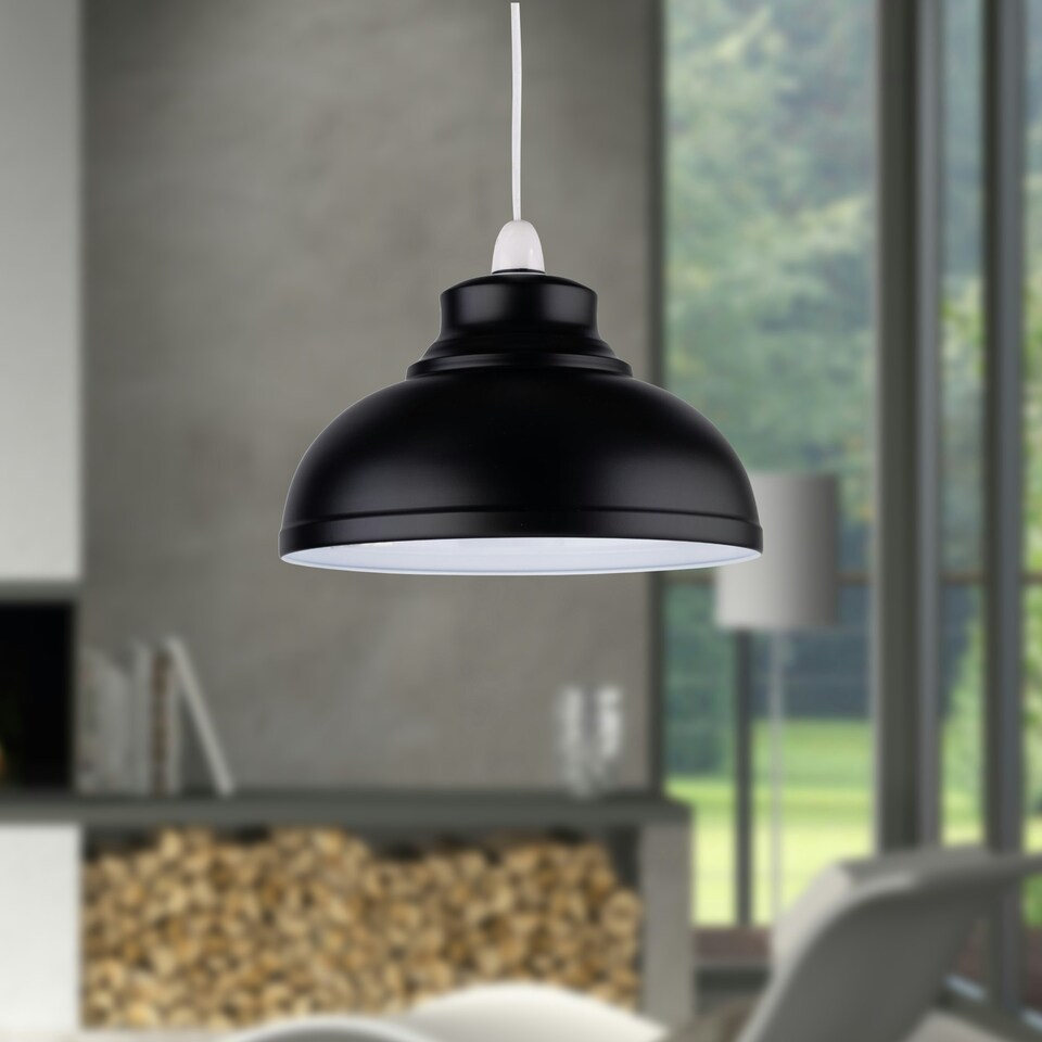 image 1 of Set of 2 Dome - Black Easy Fit Metal Pendant Shades Black