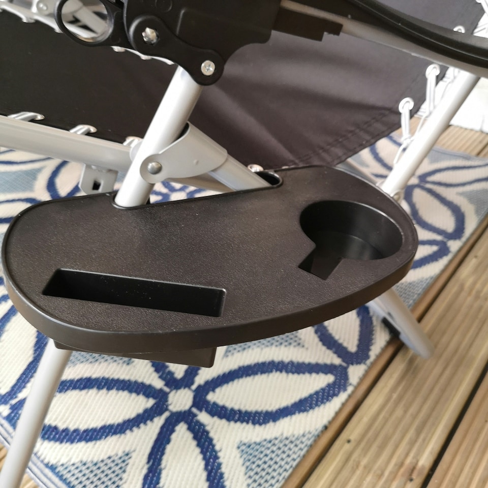 image 1 of Set of 2 Black Plastic Cupholder Side Tray for Garden Gravity Chairs