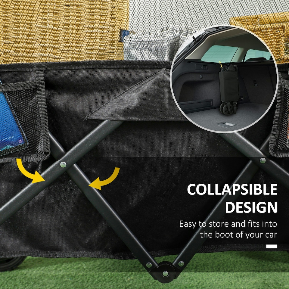 image 1 of Outsunny 180L Folding Garden Trolley Wagon Cart w/ Extendable Side Walls, Black