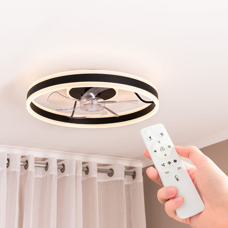 image 1 of ValueLights Infinity Black Circle Integrated LED Ceiling Fan & Remote