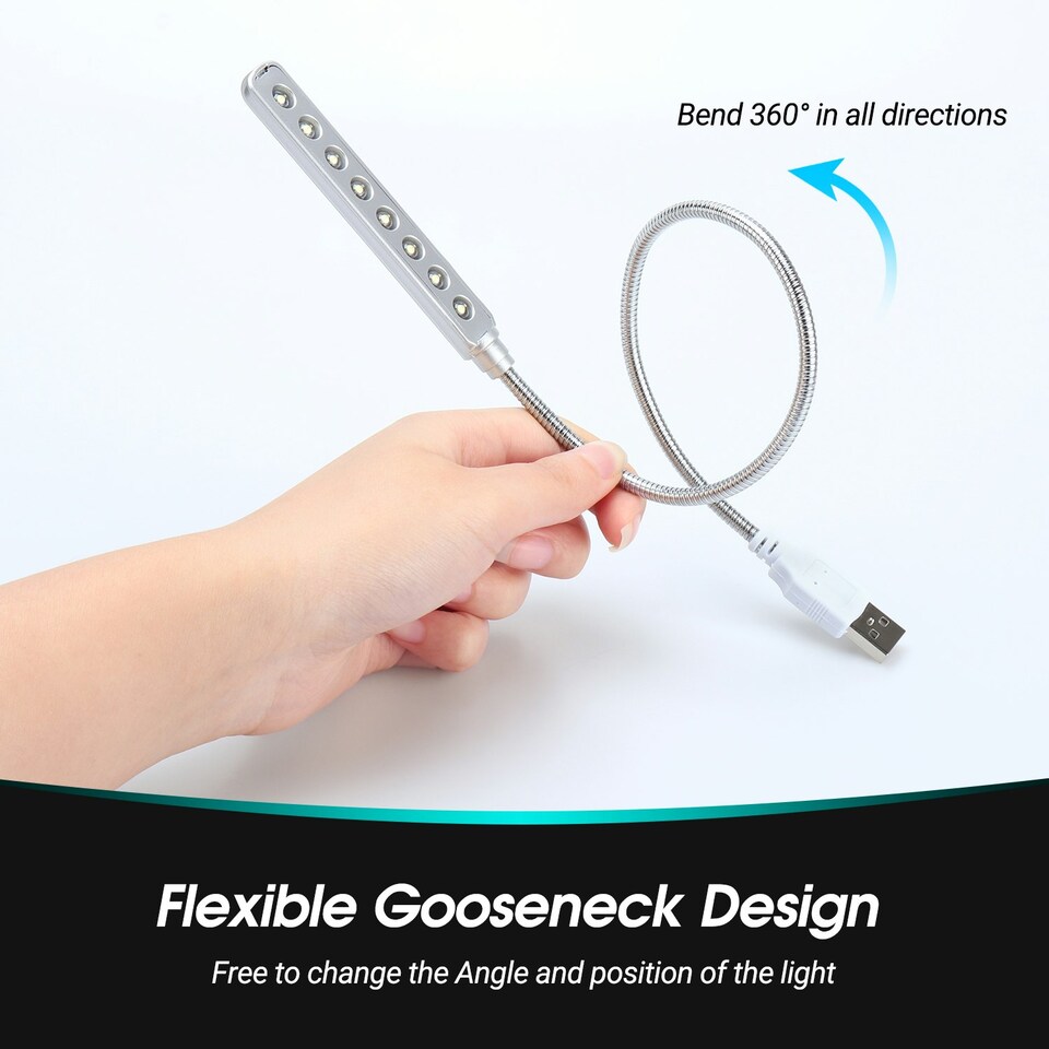 image 1 of USB Powered LED Lamp Light with Flexible Gooseneck For Keyboard, Desk, or Reading - Daffodil ULT05 | Silver