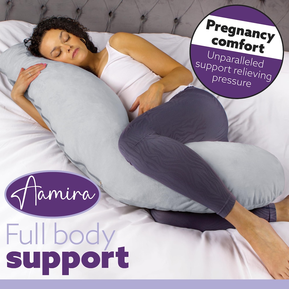 image 1 of Aamira Light Grey Pregnancy Maternity Pillow, 145x25x25cm L Shaped Memory Foam | Grey | Grey | Standard | 1