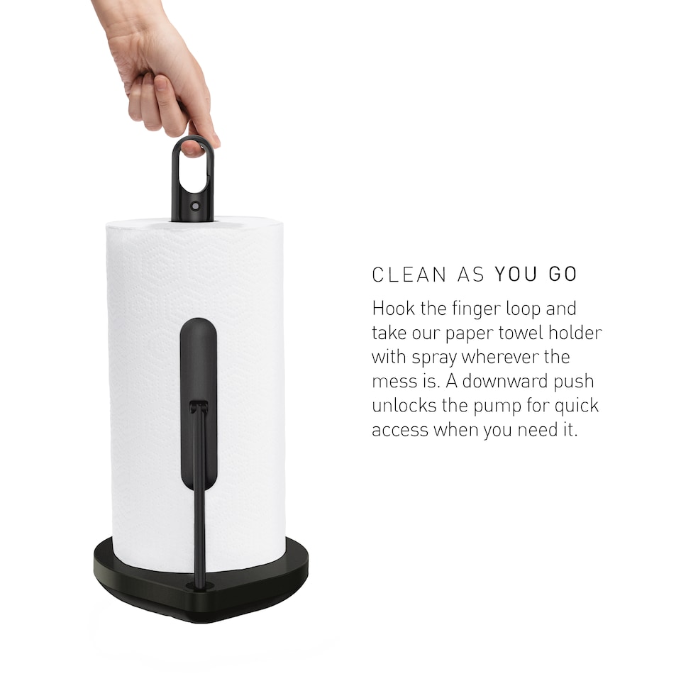 image 1 of Simplehuman Kitchen Roll Holder with built in Spray Bottle Pump, Mattee Black Steel | Black | Matte Black Steel | 1
