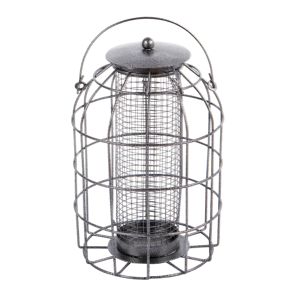 image 1 of Redwood Squirrel-Proof Metal Nut Bird Feeder - Grey