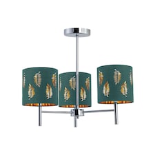 Brea - Chrome 3 Light Fitting with Dark Green Fern Shades | Chrome | Green | 1