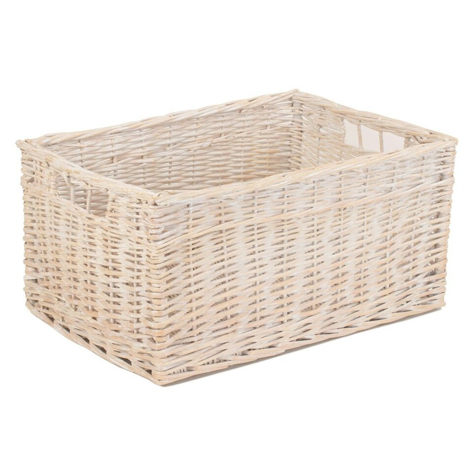 image 1 of White Wash Storage Wicker Open Basket White | White | L