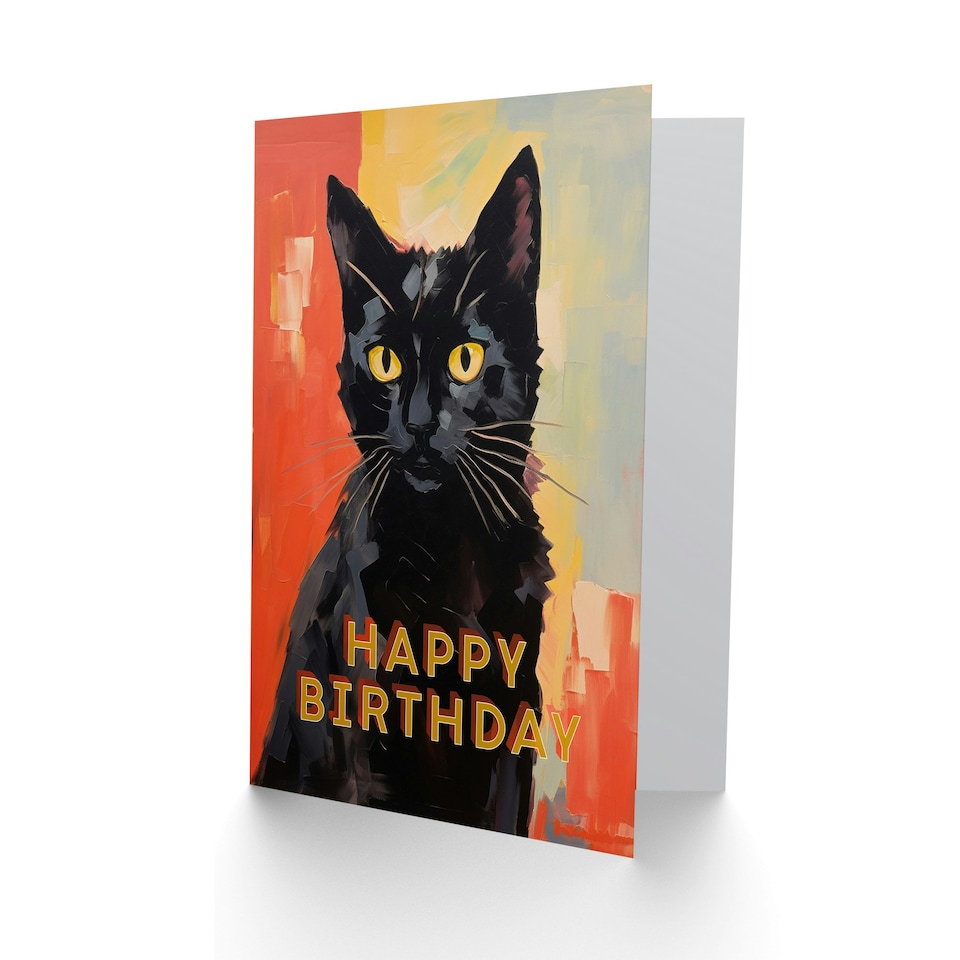 image 1 of Black Cat Lover Painting For Him Her Birthday Card