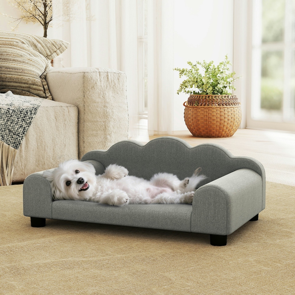 image 1 of Dog Sofa Bed, Cat Sofa with Backrest, Armrest, for Small Dogs, Grey | Grey | One Size