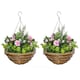 image 1 of Outsunny Pack of 2 FauPlant Artificial Lisianthus Flowers Hanging Planter with Basket for Indoor Decoration, Pink