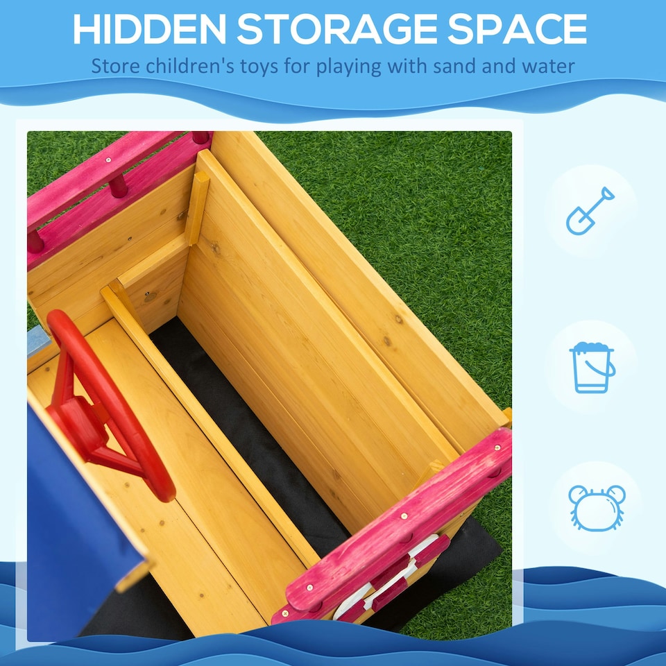 image 1 of Outsunny Kids Wooden Sand Pit Sandbox Pirate Sandboat Outdoor w/ Canopy Shade
