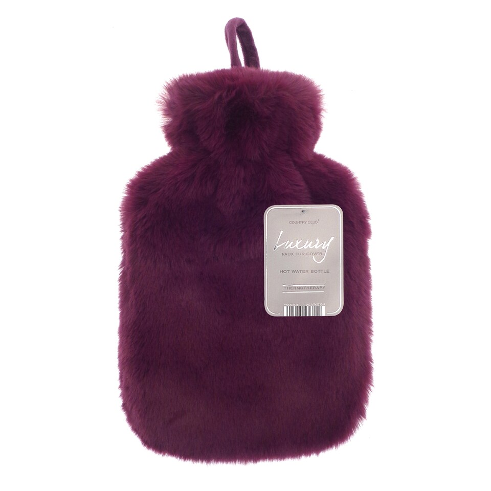 image 1 of Ribbon Super Luxury Faux Fur Hot Water Bottle And Cover | Purple | Plum | One Size | 1