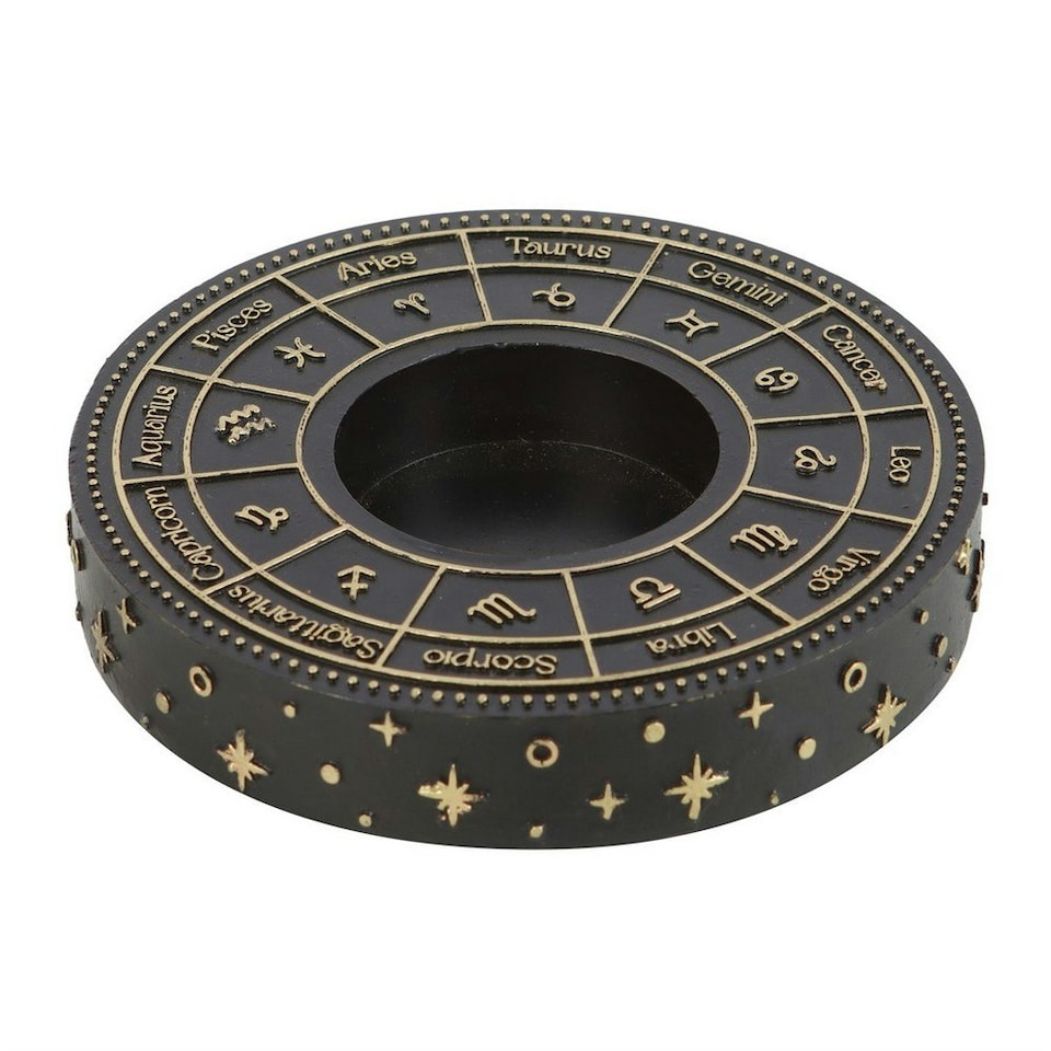 image 1 of Something Different Astrology Wheel Tealight Holder - Black/Gold - One Size