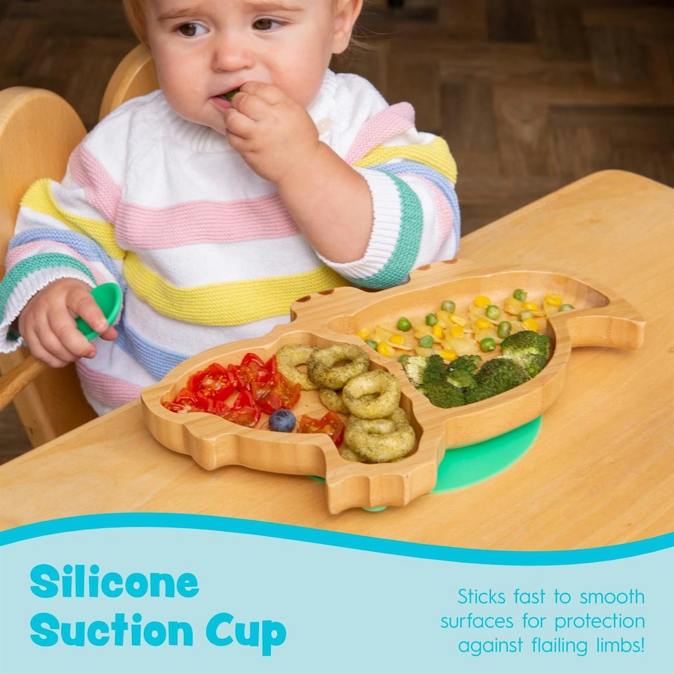 image 1 of Tiny Dining Bamboo Dinosaur Baby Weaning Plate & Fork Set - Green
