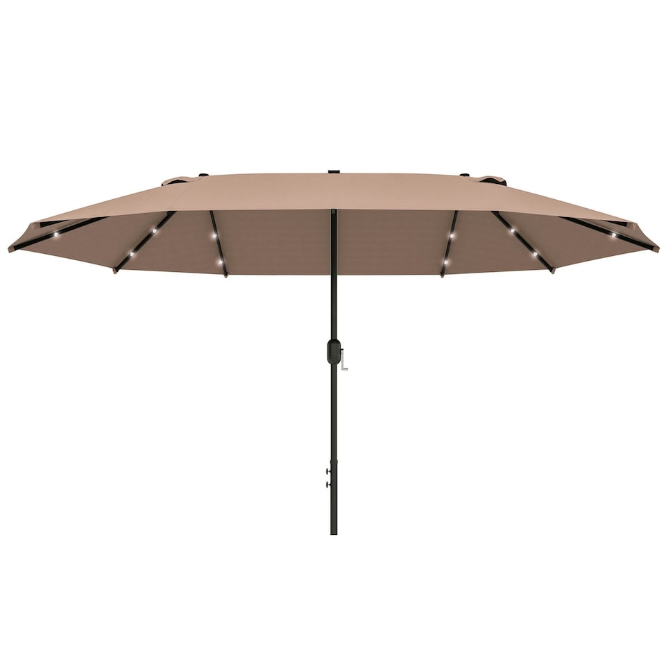 image 1 of Outsunny 4.4m Double-Sided Sun Umbrella Patio Parasol Solar Lights Khaki