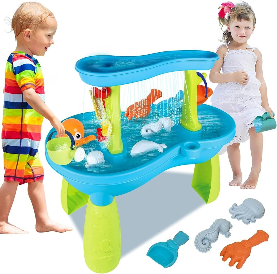 image 1 of Luxury Beach Sand & Water Table for Kids - Interactive Sand and Water Playset | Blue