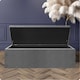 image 2 of 90cm Safar Large Striped Storage Ottoman Box, Grey Plush Velvet Upholstered Deep Storage Ottoman End of Bed Bench