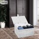 image 5 of Resin Woven Storage Basket with Lid & Strap Lock – White Hand Woven Storage Box on Metal Frame with Handles – Multipurpose Storage Basket for Bedroom, Bathroom, Nursery & Utility Room