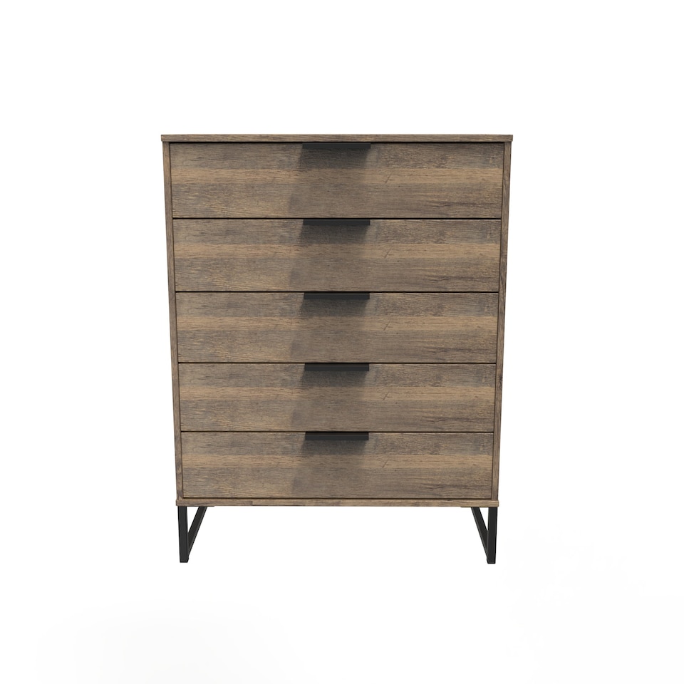 image 1 of Beijing 5 Drawer Chest of Drawers in Vintage Oak (Ready Assembled) | Brown | Vintage Oak