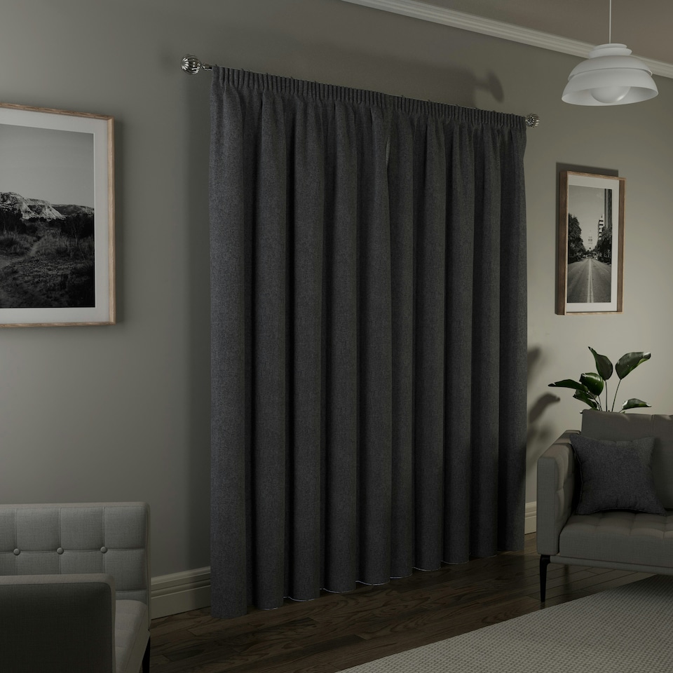 image 1 of Dallas Grey Blackout Curtains 90 x 72 inch (229 x 183 cm) Pencil Pleat 100% Blackout Thermal Noise Reducing Curtains for Bedroom and Living Room