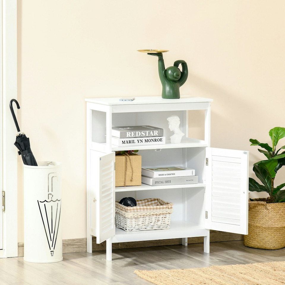 image 1 of kleankin Wooden Bathroom Floor Cabinet with Door Corner Storage Oragnizer White