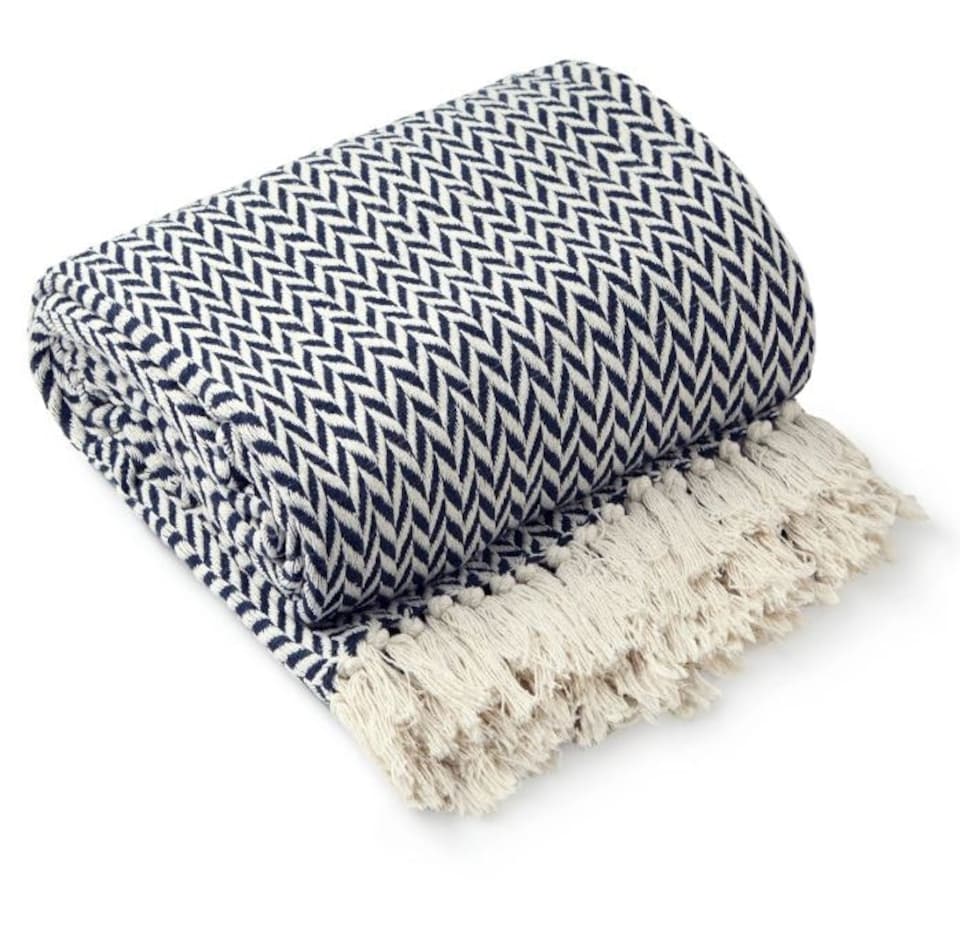 image 1 of Chevron Collection Recycled Cotton Throw in Navy (90" x 100") | Blue | Blue