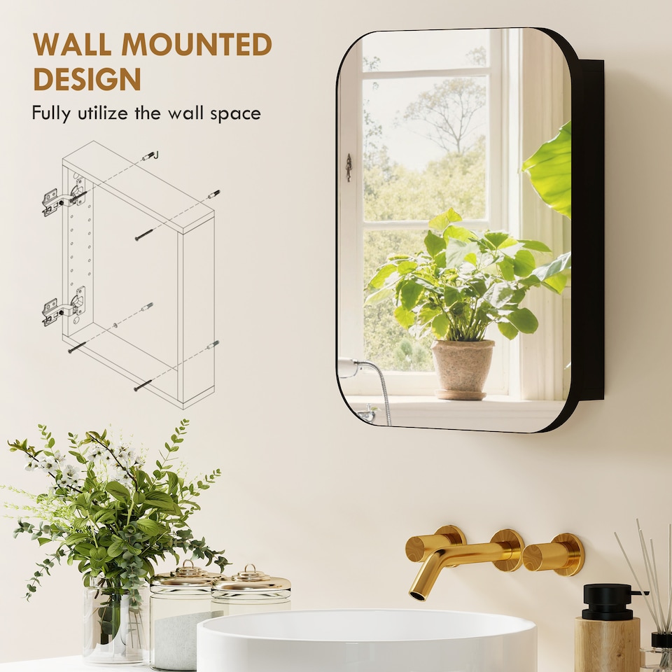 image 1 of HOMCOM Wall Mounted Bathroom Cabinet with Mirror Adjustable Shelves | Black | Black | 40.2 x 10.2 x 50.9 cm