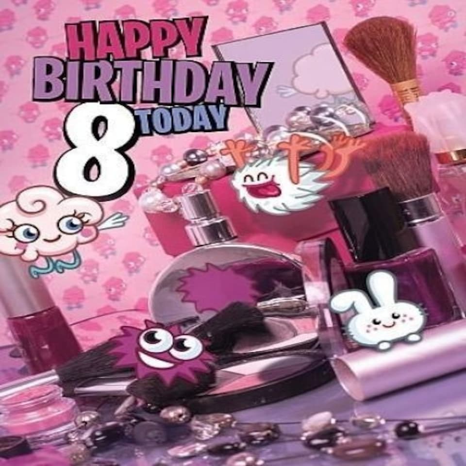 image 1 of Moshi Monsters 8th Birthday 3D Holographic Greetings Card Pink Eighth Birthday