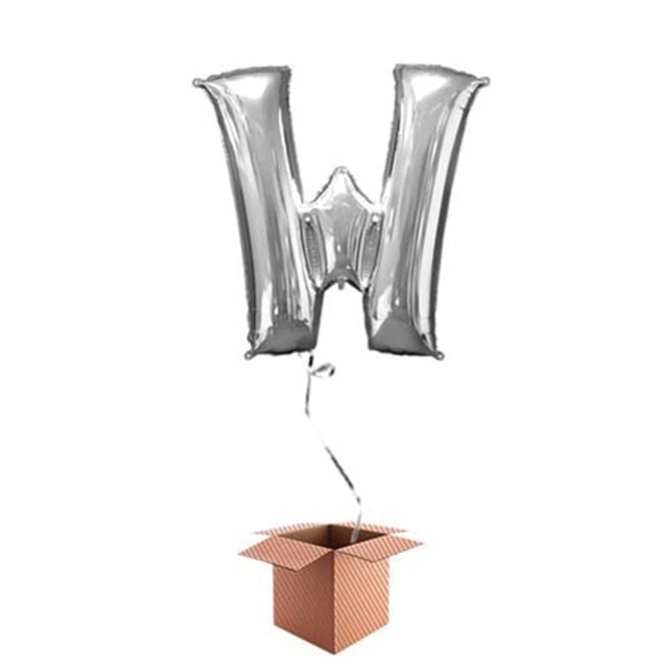 Silver Letter W Helium Foil Giant Balloon - Inflated Balloon in a Box