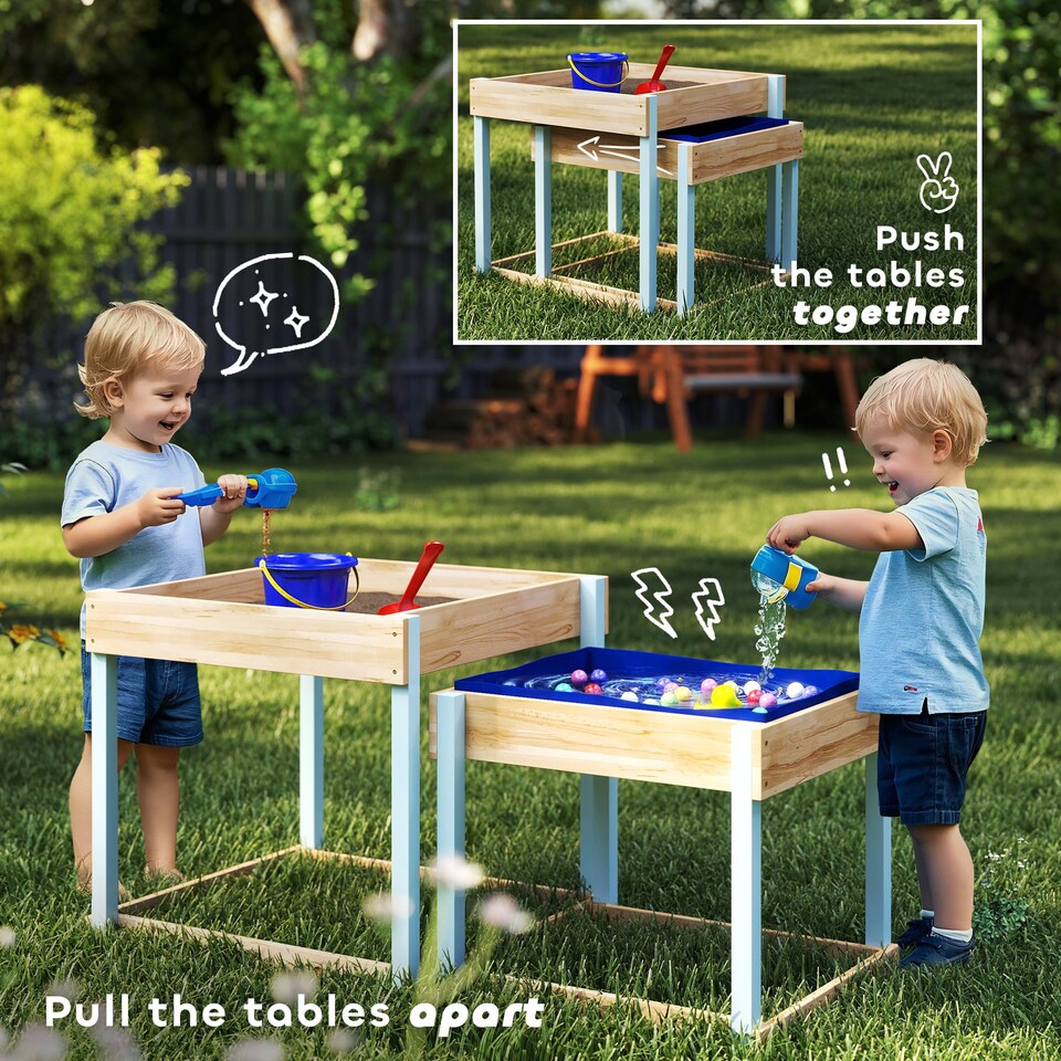 image 1 of AIYAPLAY 2 PCS Wooden Sandpits, Sand and Water Play Tables with Bottom Liner