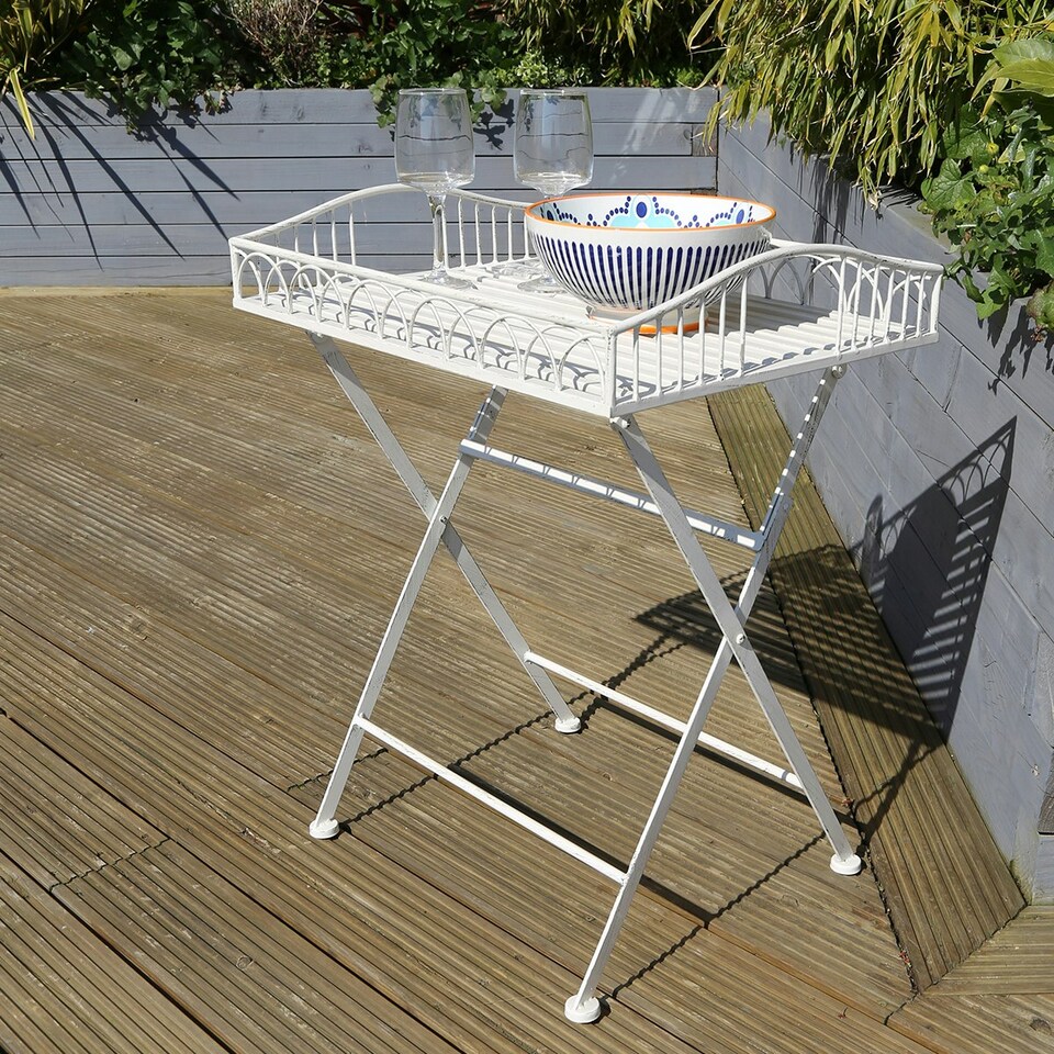 image 1 of Charles Bentley Wrought Decorative Iron Garden Side Table - White