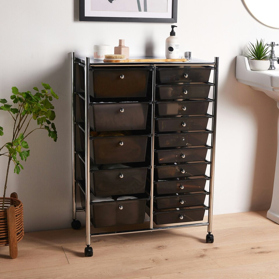 image 1 of VonHaus Black 15 Drawer Trolley With 360° wheels