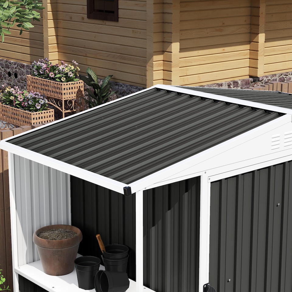 image 1 of Outsunny Pack of 12 Corrugated Metal Roofing Sheets for Greenhouse, Black