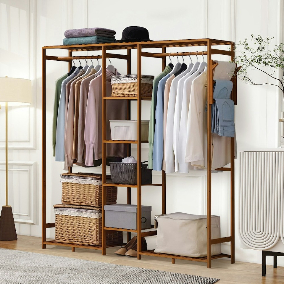 image 1 of Living and Home Urban & Rustic Clothes Rack with Hooks - 153cm W x 30cm D x 146.5cm H | Multi | One Size