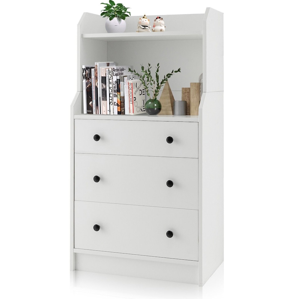 image 1 of COSTWAY 3 Drawer Dresser Utility Storage Organizer Modern Chest of Drawers with Shelves
