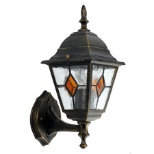 Morecambe - Black with Brushed Gold IP44 Outdoor Wall Light | Black | Clear | 1