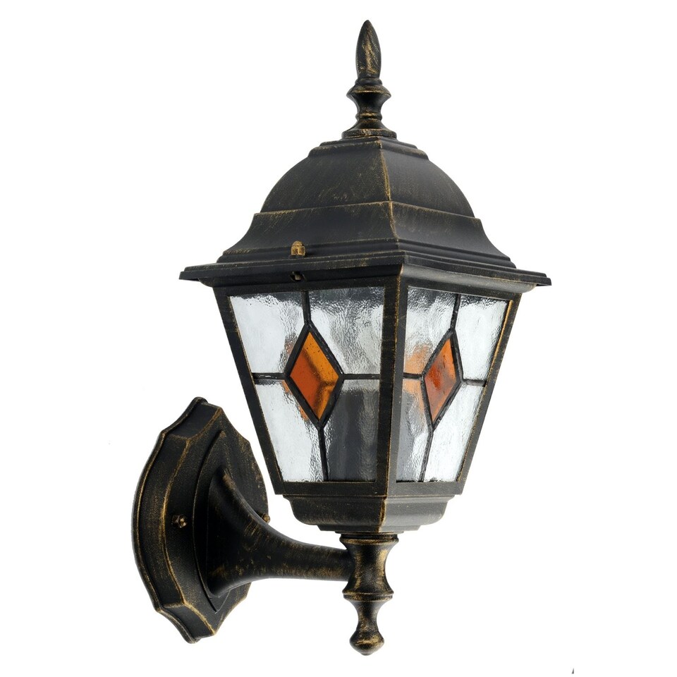 image 1 of Morecambe - Black with Brushed Gold IP44 Outdoor Wall Light | Black | Clear | 1