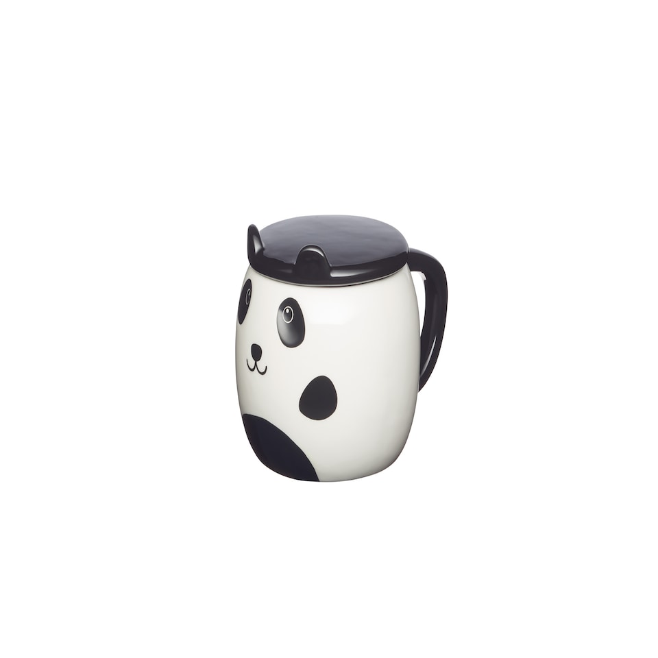 image 1 of KitchenCraft Painted Ceramic Novelty Panda Mug with Lid | Black