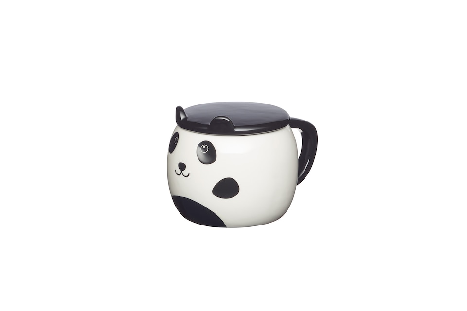 image 1 of KitchenCraft Painted Ceramic Novelty Panda Mug with Lid | Black