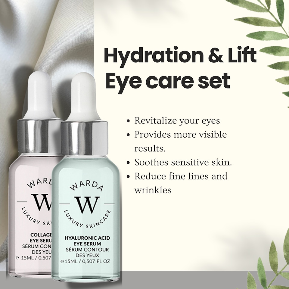 image 1 of Warda Luxury Skincare Skin Lifter Boost Collagen Eye Serum 15ml + Skin Hydration Boost Hyaluronic Acid Eye Serum 15ml