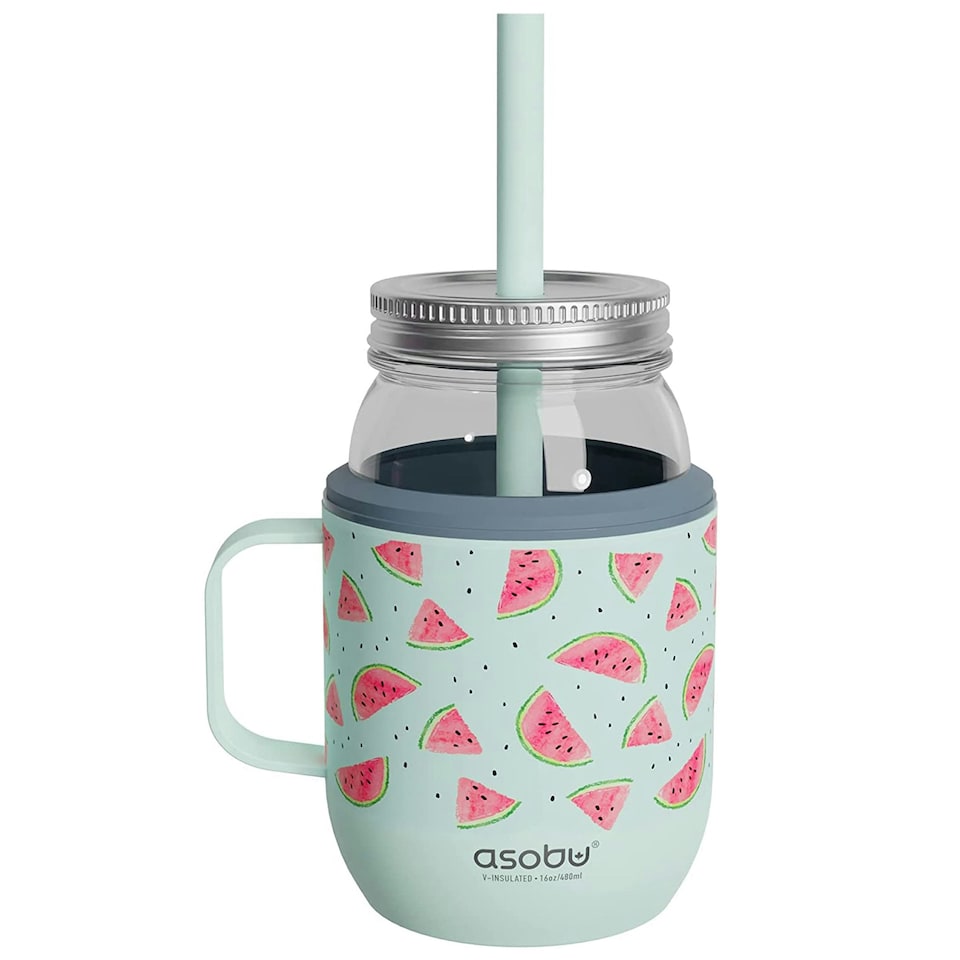 image 1 of Asobu Moonshine Mason Jar 475ml with Stainless Steel Insulated Sleeve & Handle Teal
