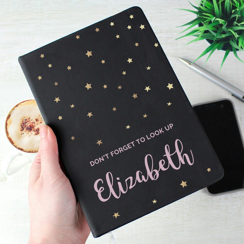 image 1 of Personalised Starry Black Hardback Notebook